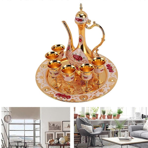 Tyrkisk Kaffesett Sink Legering Tekanne og Kopper Elegant Atmosfære