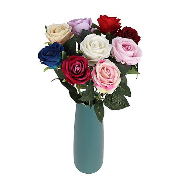 Sett med 9 stk. Kunstige Blomster, Falske Roser i Ulike Farger, Lange Stilker, Kunstige Roser til Dekorasjon (52 cm, 9 Ulike Farger)