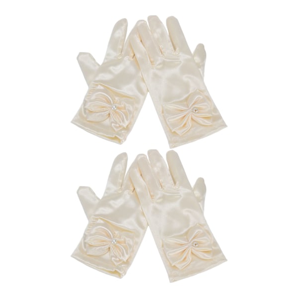 2 sæt pigers smukke satin fancy handsker stræk satin kjole korte handsker til specielle lejligheder bryllupsfest mælkehvid