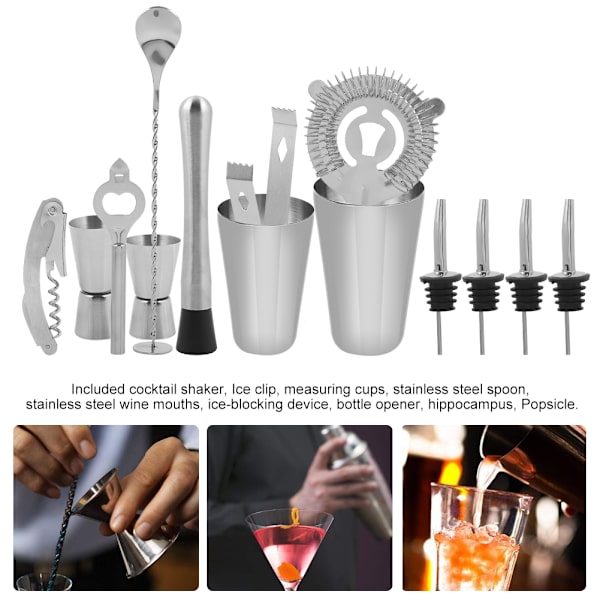 14 stk. rustfrit cocktail shaker mixer drikker drikkeværktøj bar gave (600, 450 ml)