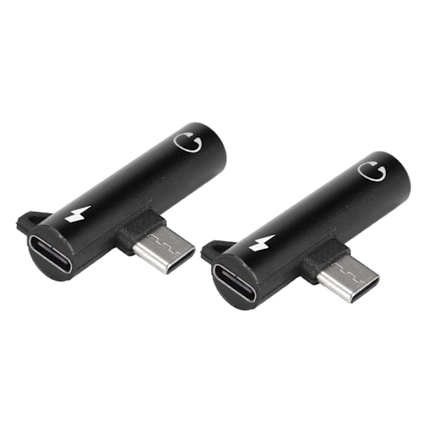 2 STK USB C til 3,5 mm lydadapter 2 i 1 lydopladning USB C til lydstik ABS USB C til lydstik til telefon tablet sort