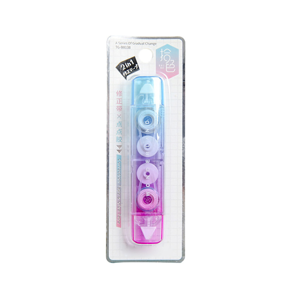 Korrigeringstejp med gradientfärgad skalförpackning, dubbelhuvud, transparent, enkel, självhäftande korrigeringstejp, suddgummi för skolan, 5 mm (6 meter)