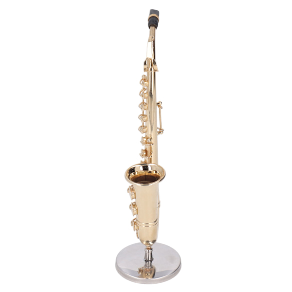 Miniatyr Saxofon med Stativ Mässing Livslik Mini Musikinstrument Dockhus Modell Heminredning