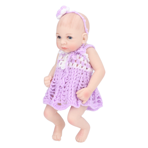 10 tommers Reborn Baby Dolls Bevegelige lemmer Myk silikon Livaktig Vaskbar Strikket skjørt Barn dukke leketøy Lilla gutt dukke