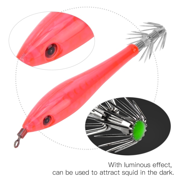 5 stk lysende blekksprut Jigs krok fiske lokker agn takle for sjø/ferskvannrød