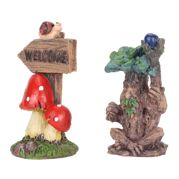 Miniature Magic Tree Statue Sæt Syntetisk Harpiks Træ Guidepost Figur Sæt Vandtæt Soltæt Have Statue Tilbehør