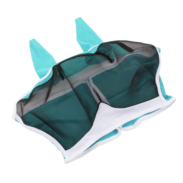 Mesh hästflugmask Elastiskt UV-skydd Avtagbar andningsbar hästflugmask med öron för hästar Blågrön S