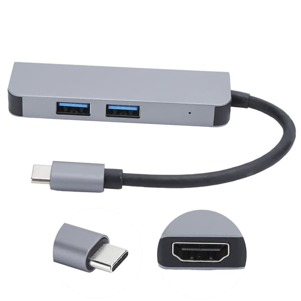 Multifunktionell Type C Hub HDMI 2x USB3.0 Utgångsadapter Dockningsstation Aluminiumlegering