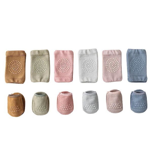 Baby Knäskydd och Halksäkra Strumpor Set - 12 Par, Unisex, Halksäkra Knäskydd och Ankelstrumpor