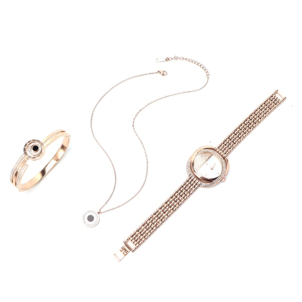 Business Style Kvinnor Watch Armband Halsband Set Jubileum Födelsedagspresent Smycken Set Rose Gold