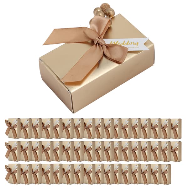 50 st Bröllopsgåvor Godis Souvenirer Present Papper Presentförpackning för Bröllop med Rosettguld