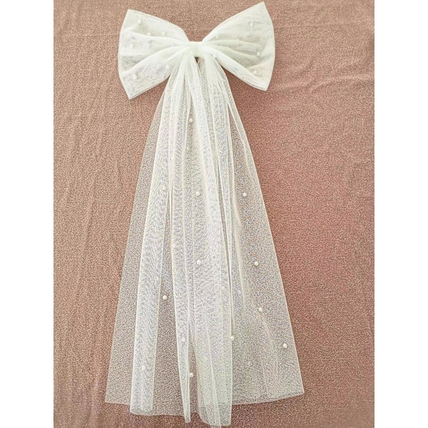Hårklippdekorasjoner til Bridal Shower, Brud-til-være-gaver, Hvit Perlebuespenn, Slør, Hårpynt