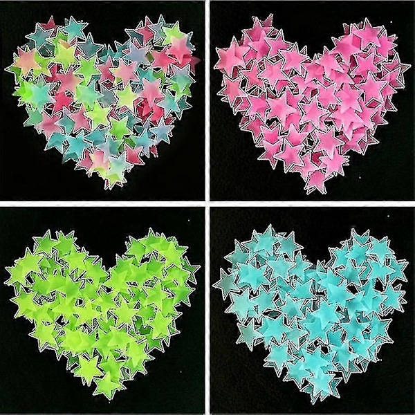 100 stk. Stjerner som lyser i mørket, selvlysende fluorescerende plastikk veggklistremerker, full farge, 3 cm, roserød