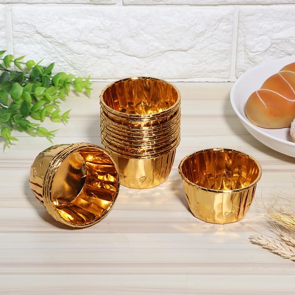 50 stk. dobbeltsidede krøllede papirkopper, varmebestandige bageforme til muffins (guld)