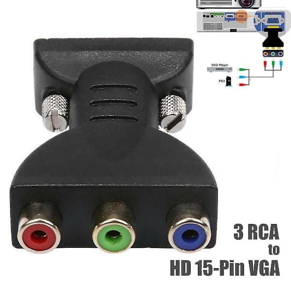 3RCA RGB-hona till HD 15-stifts VGA-stil komponentvideoadapterkonverter