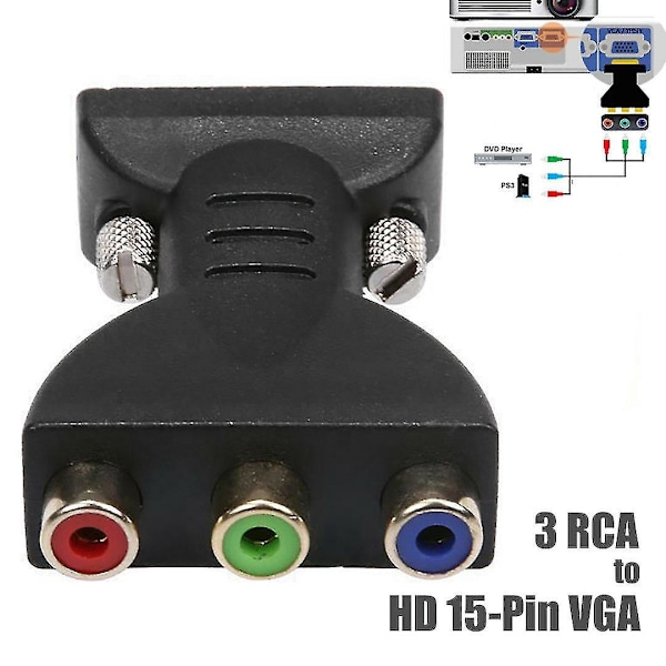 3RCA RGB-hunn til HD 15-pin VGA-stil komponent videoadapter-omformer