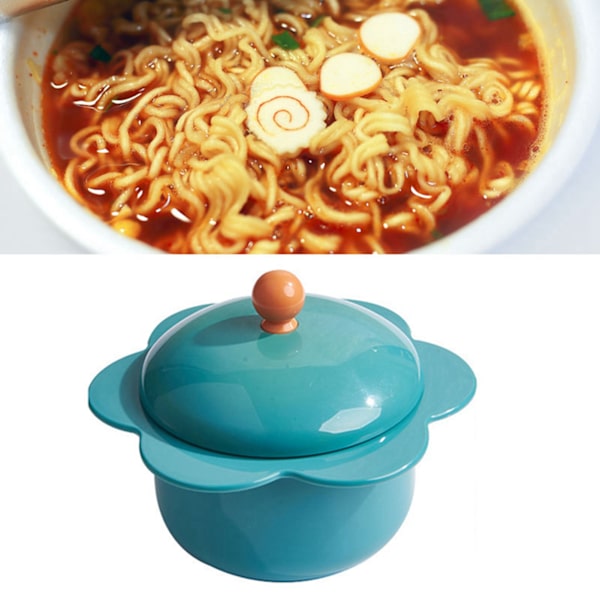 Solsikkeformet instant nudler skål rustfrit stål instant nudler skål japansk stil studerende madbeholder med låg påfugl blå