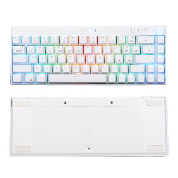 Mekanisk tangentbord 68 tangenter Tre lägen RGB-bakgrundsbelysning 1800mAh batteri N-tangent rollover Vitt mekaniskt spelande tangentbord Bruna brytare