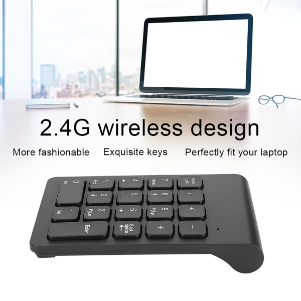 Minitastatur Trådløst numerisk tastatur 2,4G USB Ergonomisk Lett PC-datamaskintilbehør Svart