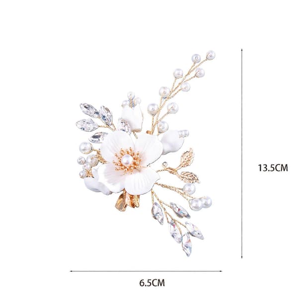 Blomsterdekorativ Hårklemme Gullblad Håndlaget Hårpynt Hårnål White