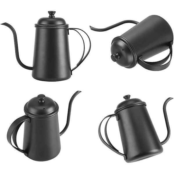 650ml Rustfri Stål Tekande Rustfri Svanehals Kaffekande Kedel Te- og Kaffesæt til Hjemmet og Restauranten (Sort)