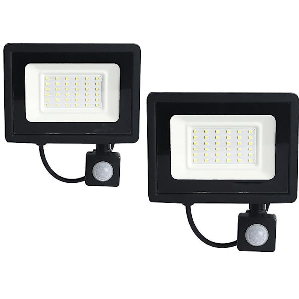 2-pakkaiset LED-seinävalonheittimet ulkokäyttöön liiketunnistimella, kylmä valkoinen / 30 W, 180-265 V, 3000 K, alumiinimateriaali, IP66