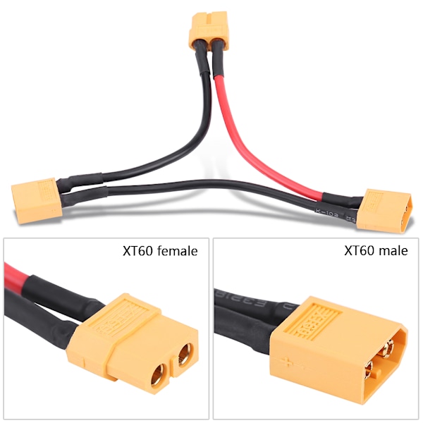 2 stk/sett XT60-serie Batteripakke-kontakt Adapterkabler for RC Lipo 1 hunn til 2 hann