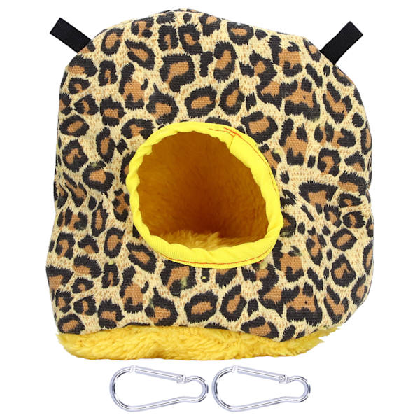 Lämmin linnunpönttö, pyöreä muoto, pehmeä plyysi, säästää tilaa, helppo puhdistaa, turvallinen papukaijatalo, leopardin printti