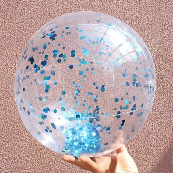 40 cm puhallettava glitterrantapallo - kelluva uima-allaspallo - läpinäkyvät urheilupallot sateenkaaren glitterillä ja konfetilla - safiirinsininen