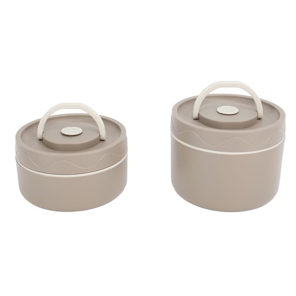 Isolert lunsjbeholder 304 rustfritt stål forseglet multifunksjonell bærbar rund termisk matboks med termisk pose dyp kaffefarge 2 stk