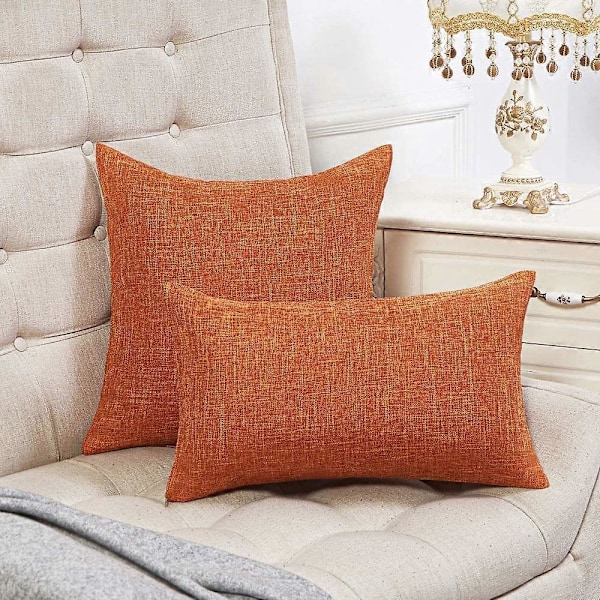 Sett med 2 oransje putetrekk rustikk lin dekorativt firkantet pynteputetrekk 50x50 cm for sofa dekorasjon