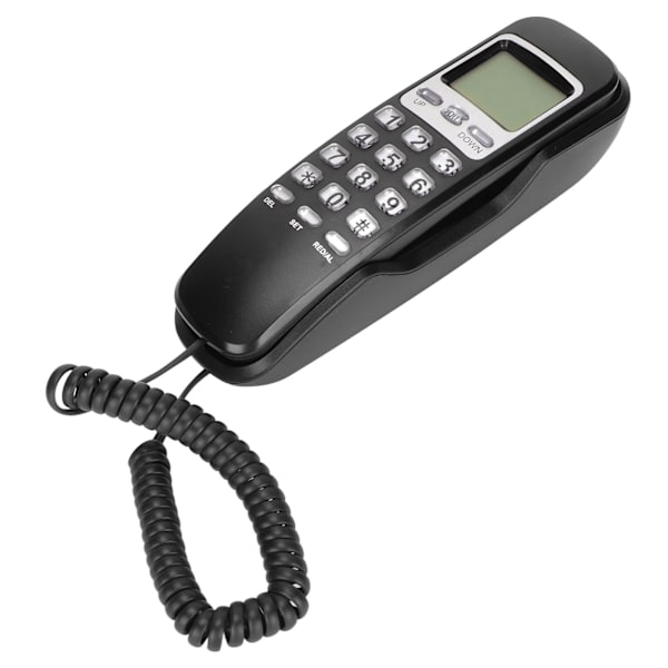 Ledningstelefon med omringing, LCD-skjerm, liten kablet fasttelefon for hjemmekontor, svart