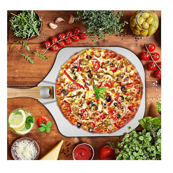 Foldbar Pizzaskuffe i Aluminium med Trehåndtak - 12\" x 14\" - Gourmet Pizzapadle for Hjemmelaget Baking