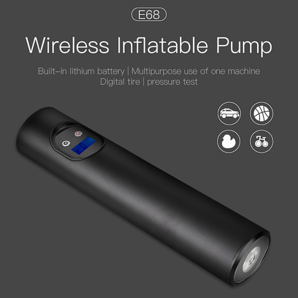 12V Handhållen uppblåsbar luftpump 150PIS Digital däckuppblåsare för bilcykel motorcykelSvart