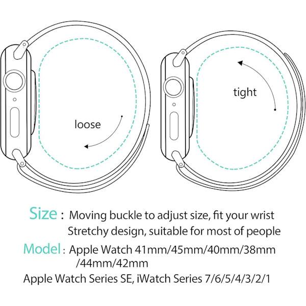 Stilful og strækbar nylonrem til Apple Watch SE/Series 7 - Justerbar og kompatibel med 40mm, 38mm og 41mm - Kvinder/Mænd