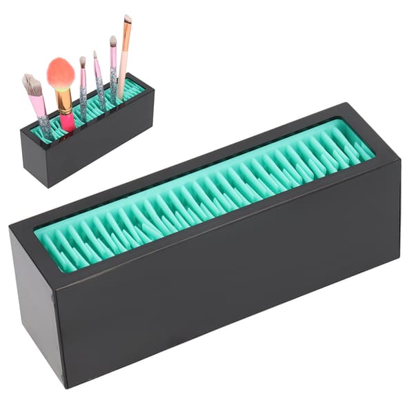 Makeupbørsteholder Display Silikone Kosmetisk Læbestiftholder Boks Makeup Opbevaringsboks (Søblå Sort)
