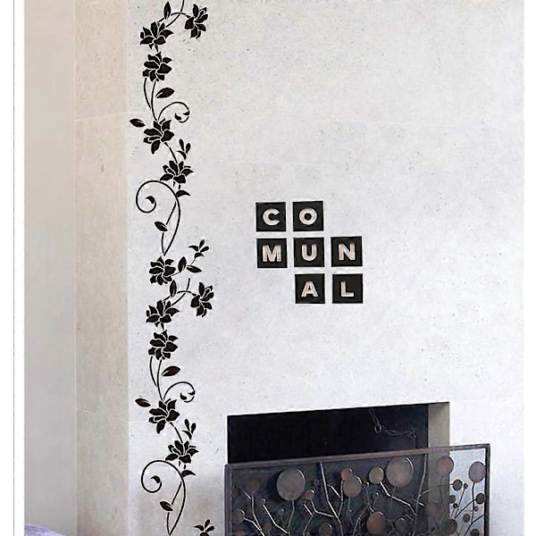2 Set Väggdekaler 105 * 30cm Svart Vinranka Blomma Design PVC Väggdekal för Barnrum Vardagsrum Kontor Restaurang Butiksdekoration
