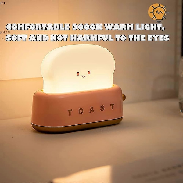 Toast Brød LED Natlampe, Sød Natlampe USB Genopladelig og Timer Lys Sjov natlampe Kawaii Bærbar Soveværelse Sengelampe Sovesal Værelse Dekoration
