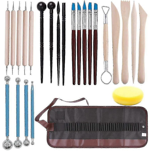 25 st Polymerlera Verktyg Modellera Skulpteringsverktyg Kit För Keramik Skulptur Trä Prickverktyg
