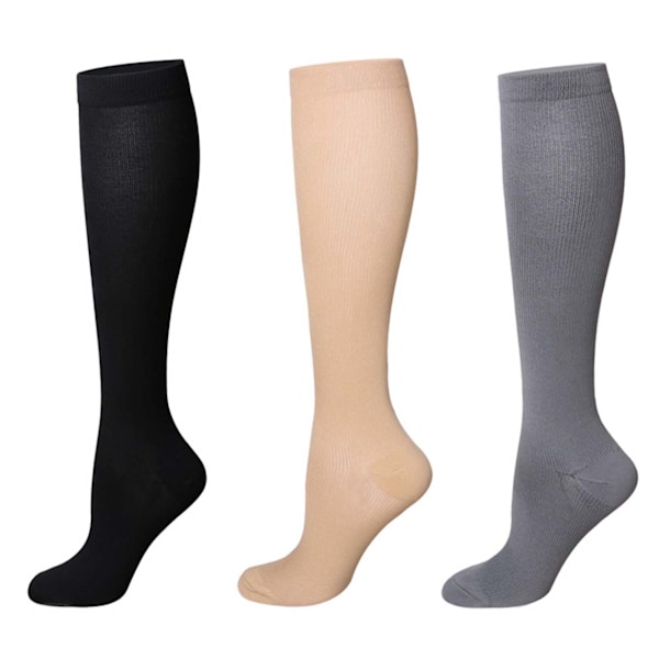 3 par kompresjonsstrømper i ren farge øker blodstrømmen pustende nylon kompresjonsstrømper løping for voksne svart hudfarget grå L XL