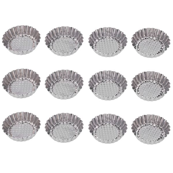 12 STK eggterteform rund kakeform i rustfritt stål cupcakeform bakeverktøy for kjøkkendessertbutikk