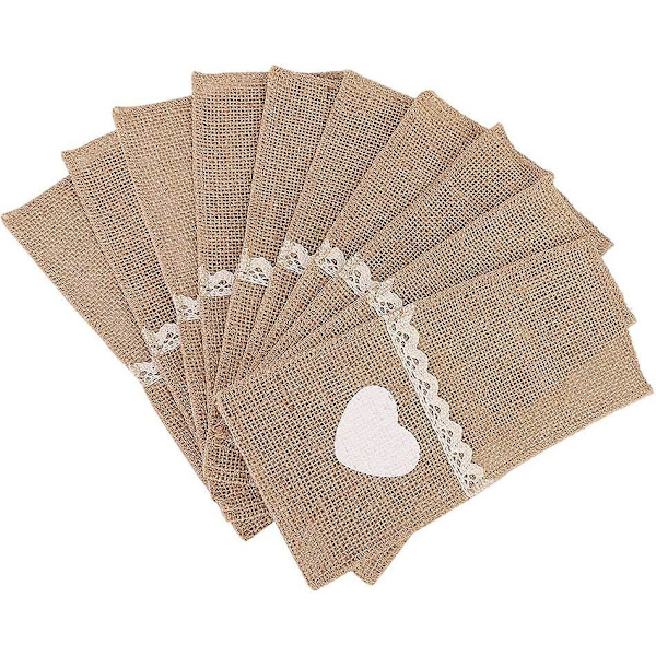 Naturlige Burlap Lace Serviet Holdere - Sæt med 10, Perfekt til Bryllupsbordsdekorationer