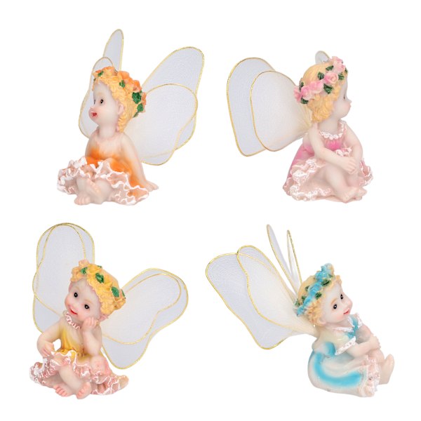 4 stk Blomsterfe Figuriner Hage Hjem Ornament Fe Figurer Harpiks Håndverk Bonsai Dekorasjon