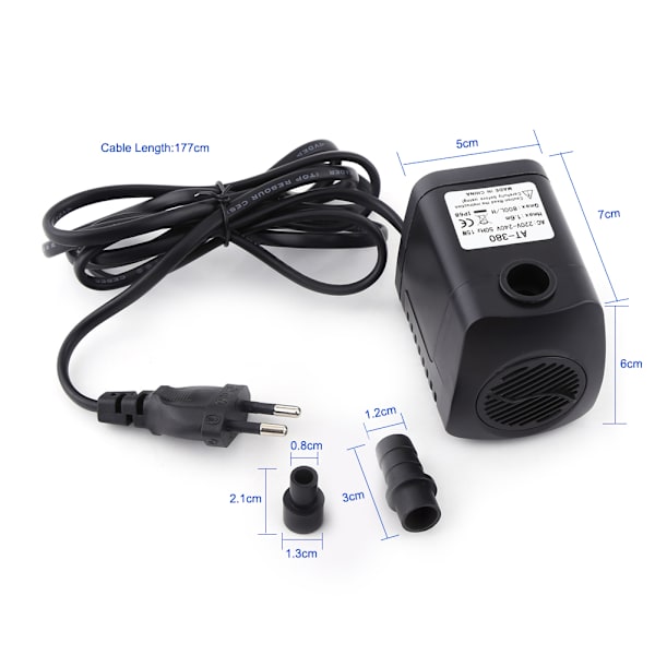 Dykpumpe til akvarium, 220V 15W, 800L/H, sort