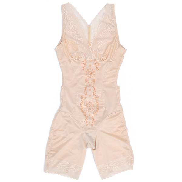 Blomsterprint mønster Mavekontrol Body Shapewear Slankende talje Trainer Bælte Bodysuit (Khaki)L