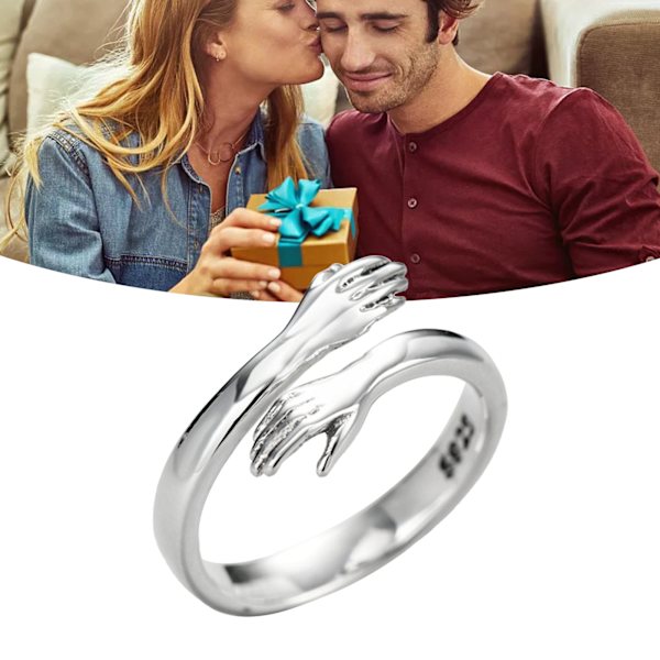 925 Sølv klemring Fasjonabel Allsidig Justerbar Klem Hands Open Ring for datter Mamma Søster Kone Venn Bestemor Hvitt Gull