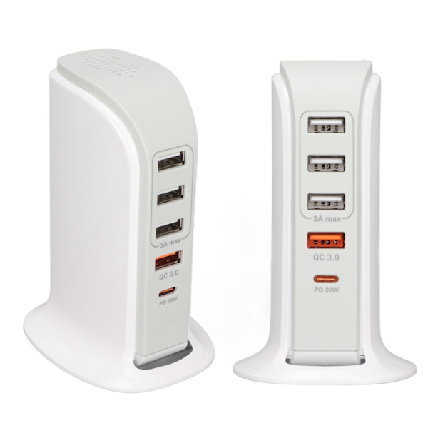 Telefonopladningsstativ Adapter USB Opladsningsstation Multi Port Opladsningstårn Stativ Hurtig Oplading til Mobiltelefon EU Stik