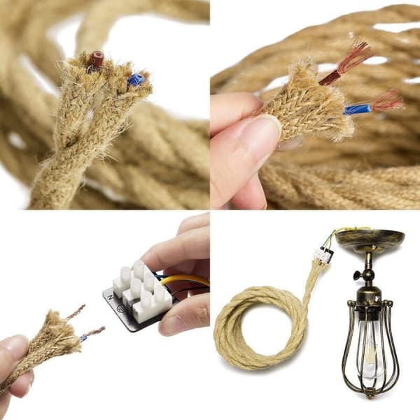 Ikodm – 10m Textil Elkabel – 2 Ledare 0,75 mm² – Retro Flätad Kabel för Pendellampor – Flexibel Koppar för DIY-belysning