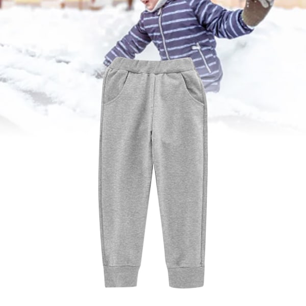 Barne Fleece Joggebukse Elastisk Midje Supermyk Bomull Casual Varme Fleece Bukser for Utendørs Vinter Grå L