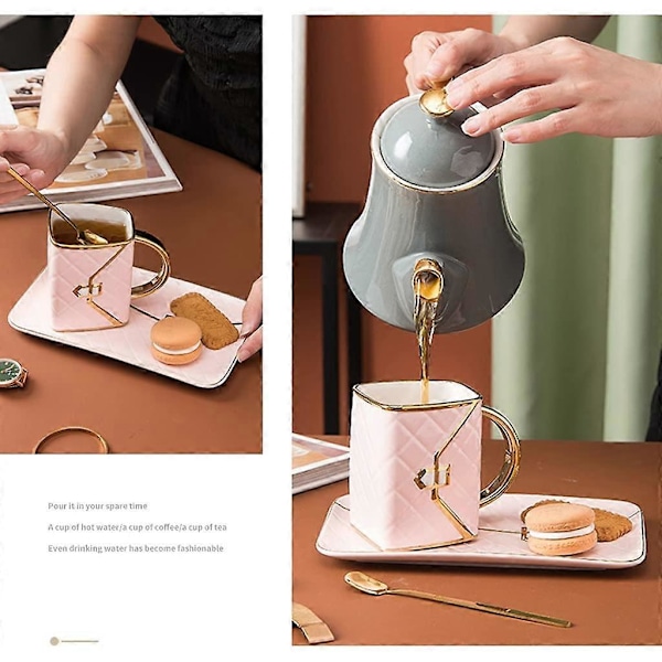Mjölktekopp Kreativ Väskformad Kaffekopp Engelsk Afternoon Tea Kopp Teservis Utsökt Keramisk Personlig Kopp Hem Frukost Kopp och Fat Set Te